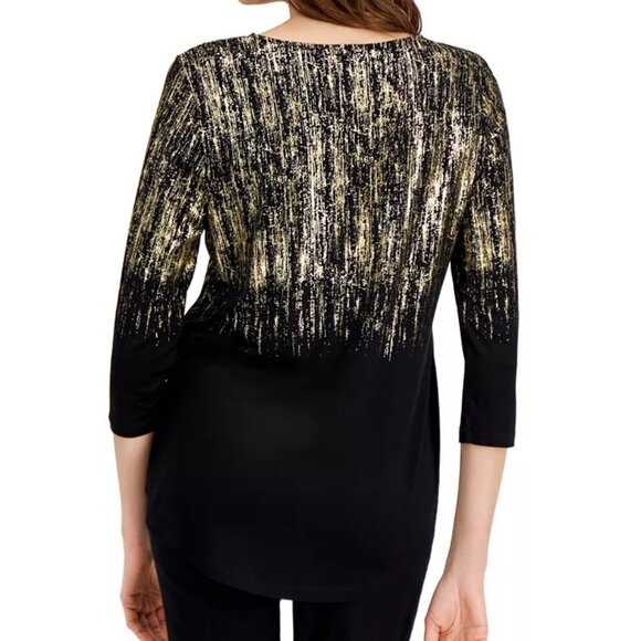 NWOT JM Collection Foil Print Top - Picture 2 of 3